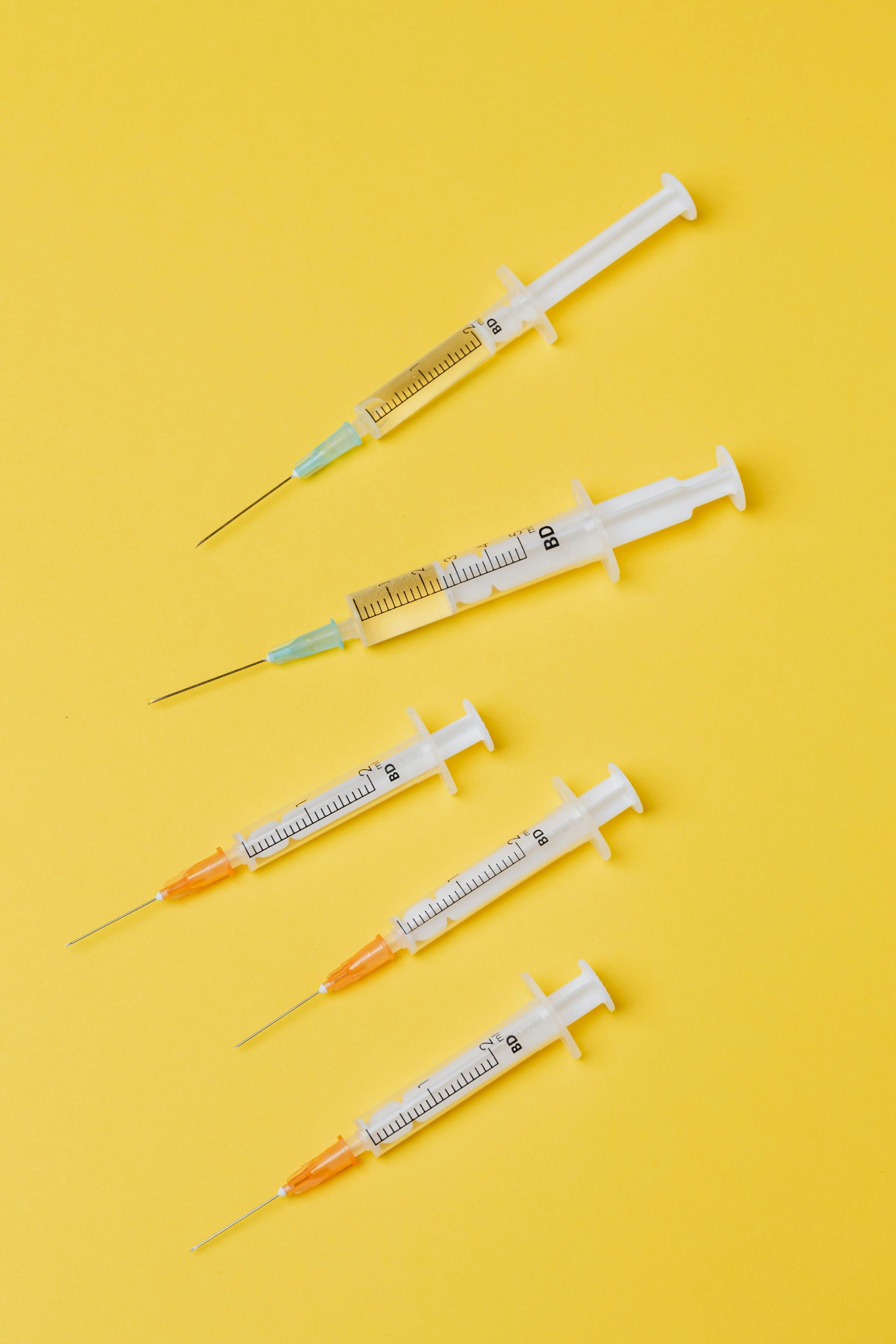 Sterile medical syringes arranged for routine clinical care.